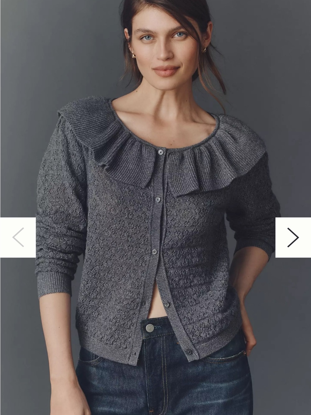 Maeve Anthropologie Pointelle Wool Blend Ruffled Collar Cardigan Sweater